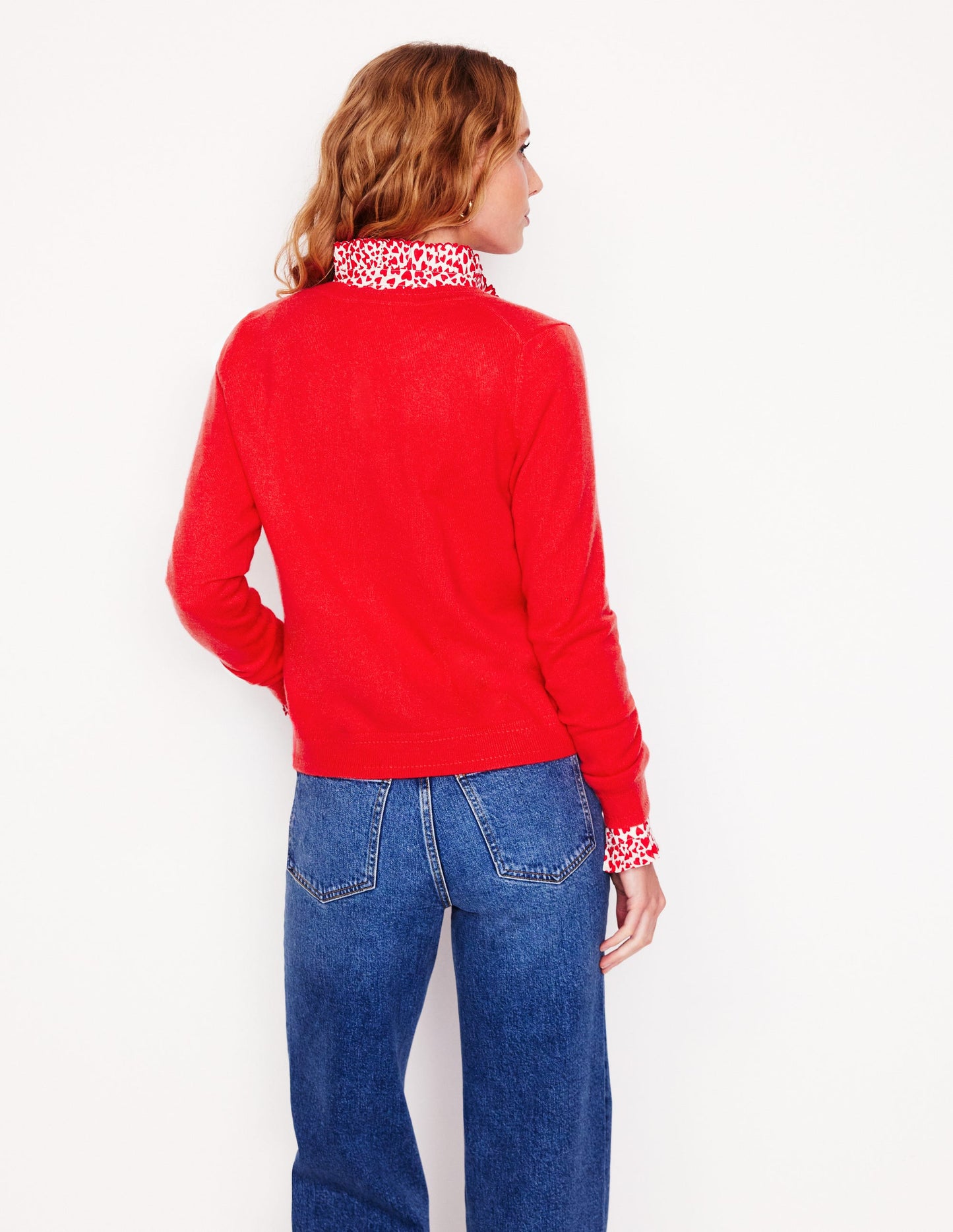 Eva Cashmere Crew Cardigan-Strawberry Tart Red