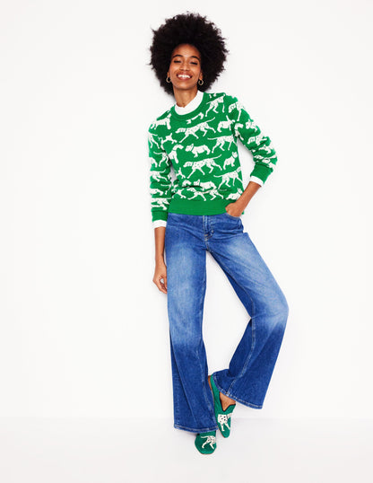 Heather Jacquard Sweater-Sapling Green, Dogs