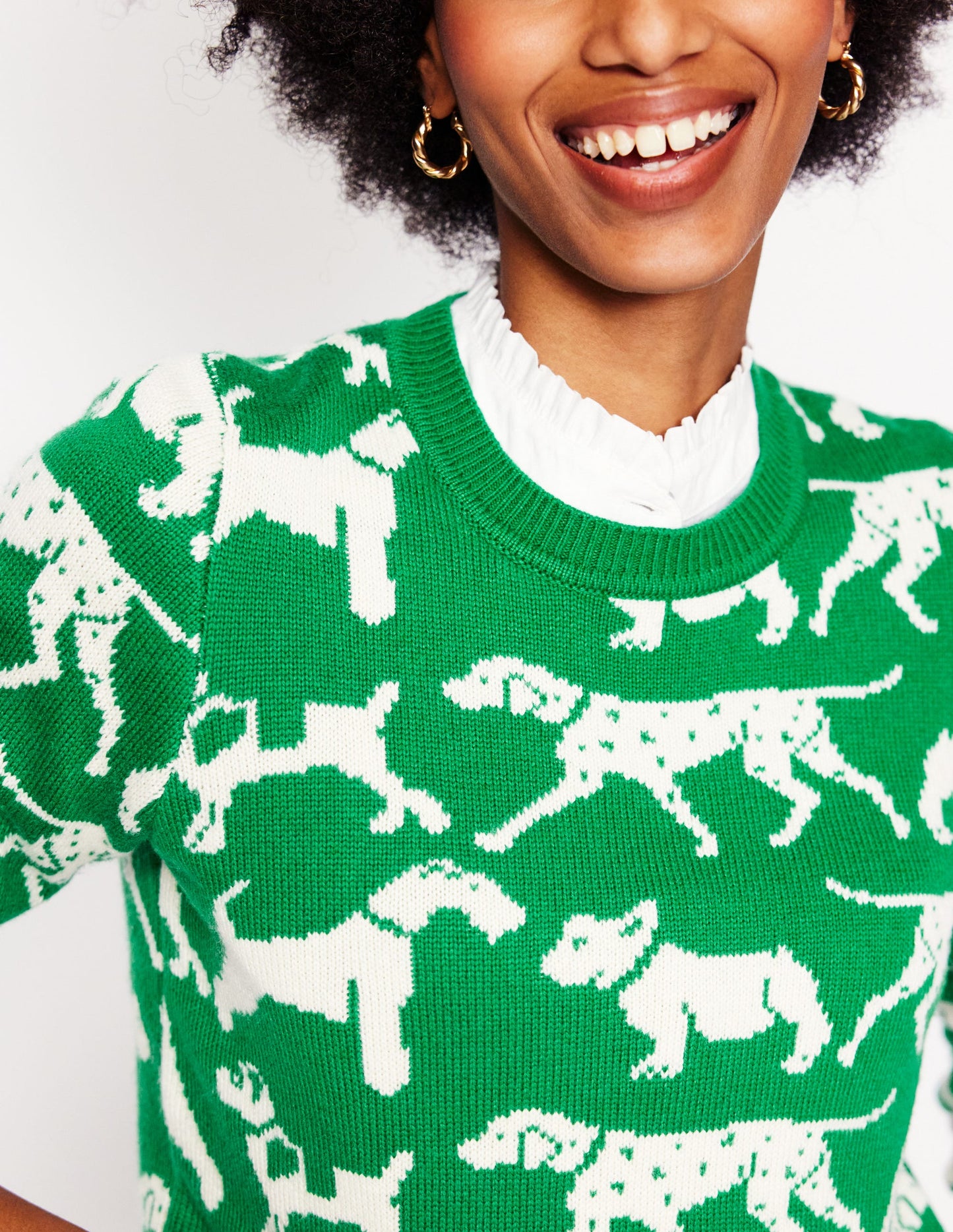 Heather Jacquard Sweater-Sapling Green, Dogs