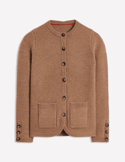 Textured Stitch Cardigan-Praline Brown