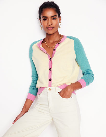 Meg Saddle Sleeve Cardigan-Warm Ivory, Colourblock