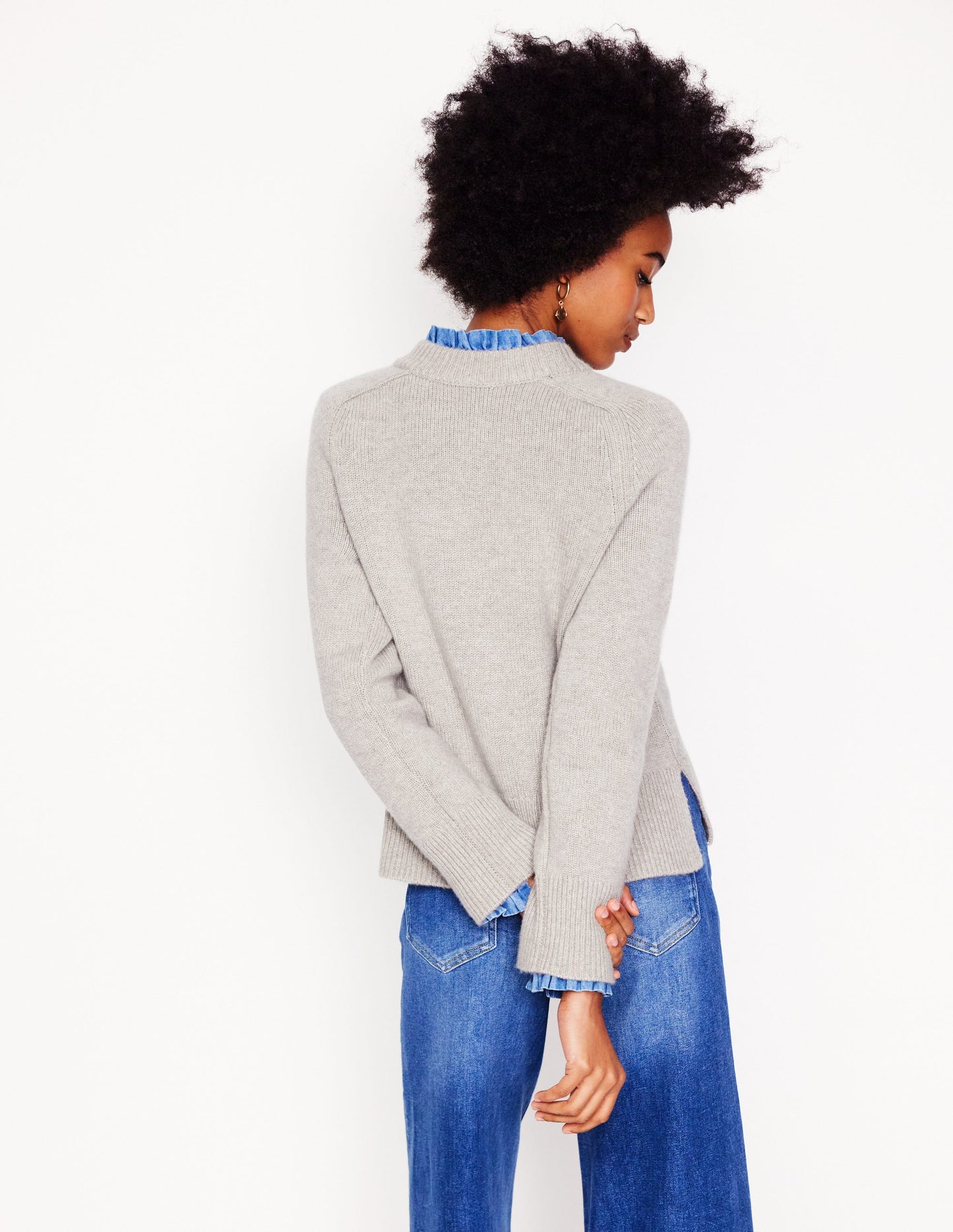 Wide Sleeve Cashmere Sweater-Mink Melange