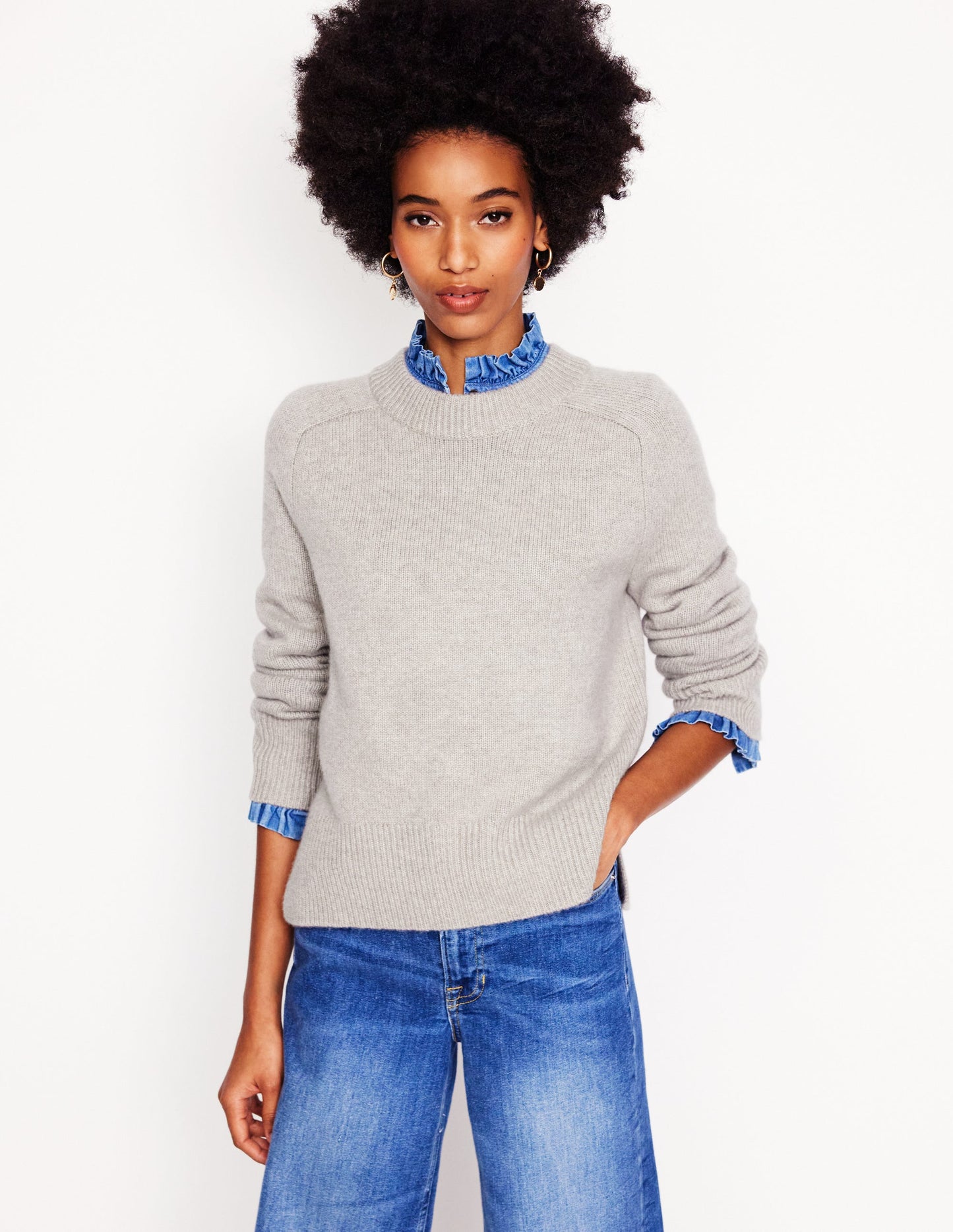 Wide Sleeve Cashmere Sweater-Mink Melange