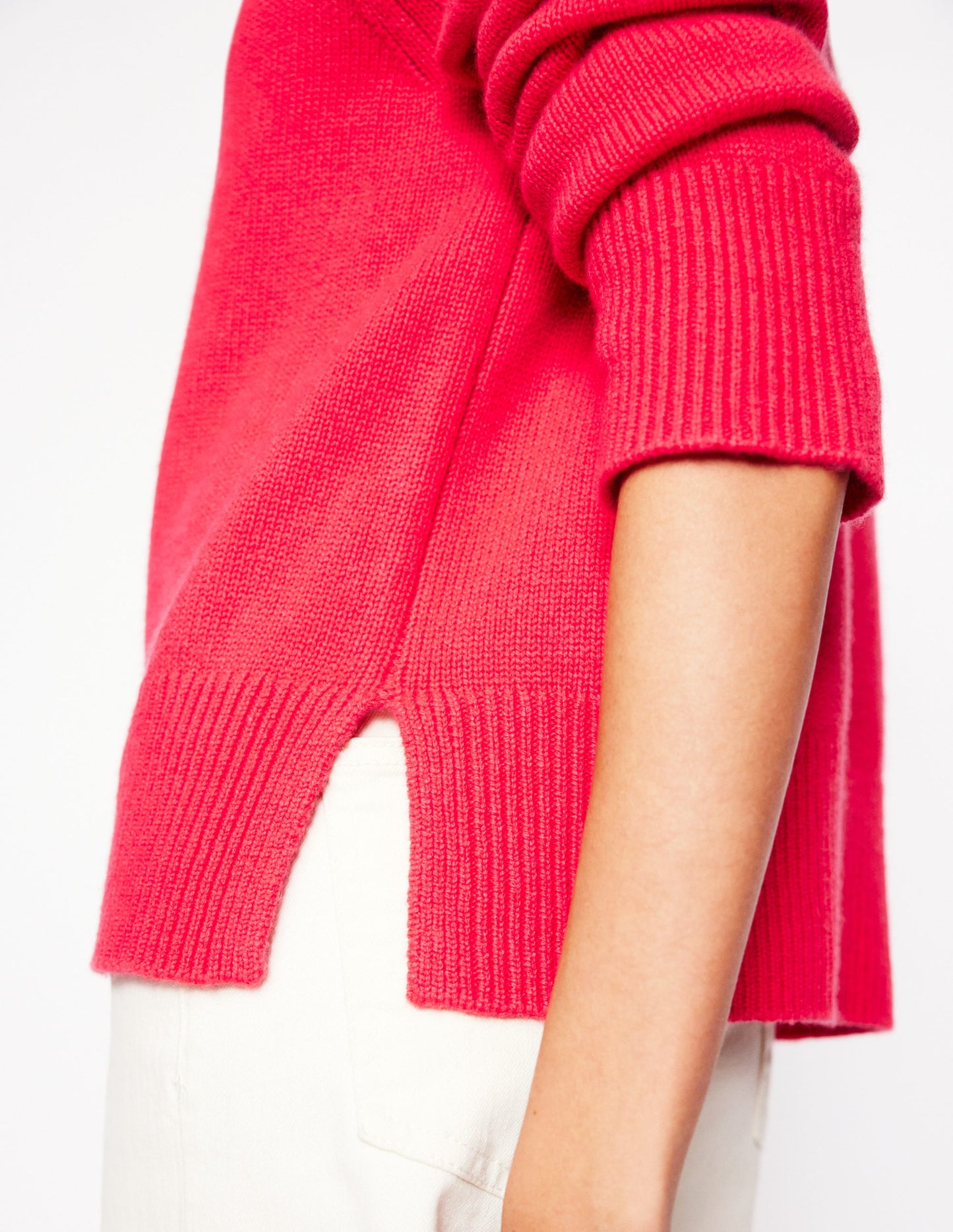 Wide Sleeve Cashmere Sweater-Camelia Pink