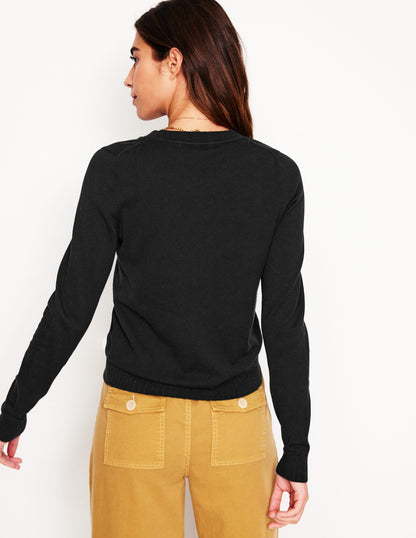 Emilia Cotton Crew Sweater-Black