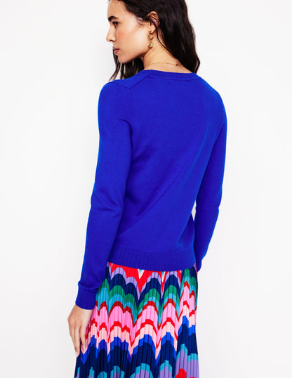 Emilia Cotton Crew Sweater-Bright Blue