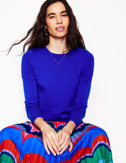 Emilia Cotton Crew Sweater-Bright Blue