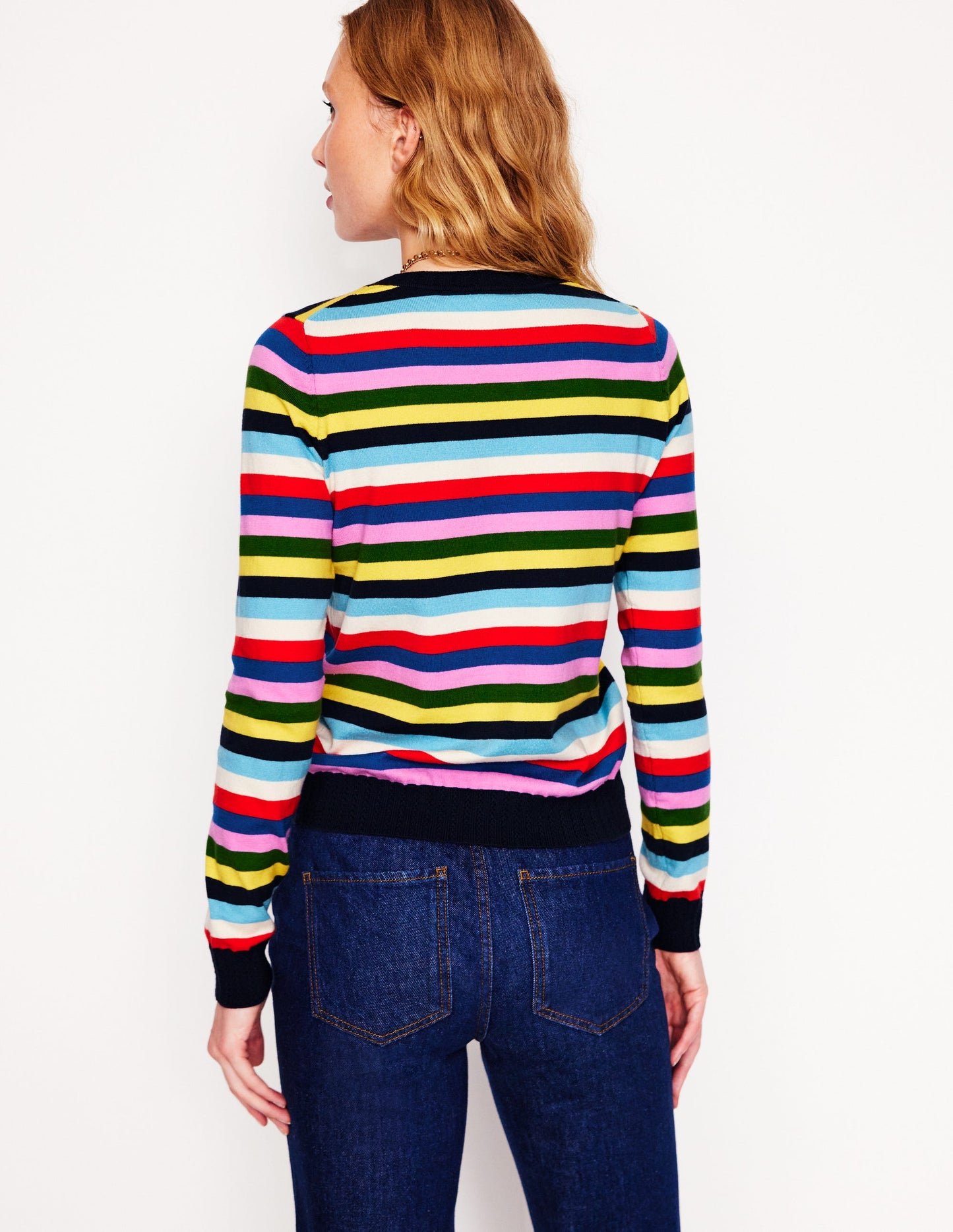 Emilia Cotton Crew Sweater-Poppy Red, Blue Multi