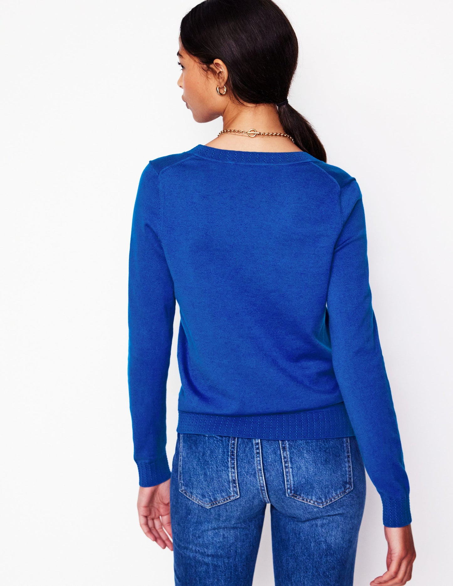 Emilia Cotton V Neck Sweater-Bright Blue