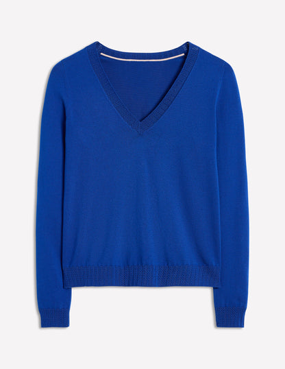 Emilia Cotton V Neck Sweater-Bright Blue