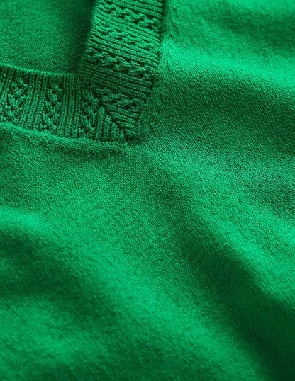 Emilia Cotton V Neck Sweater-Rich Emerald