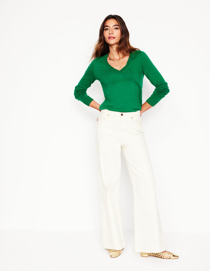 Emilia Cotton V Neck Sweater-Rich Emerald