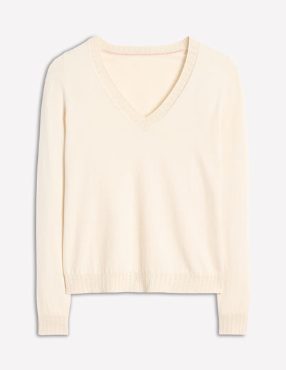 Emilia Cotton V Neck Sweater-Warm Ivory