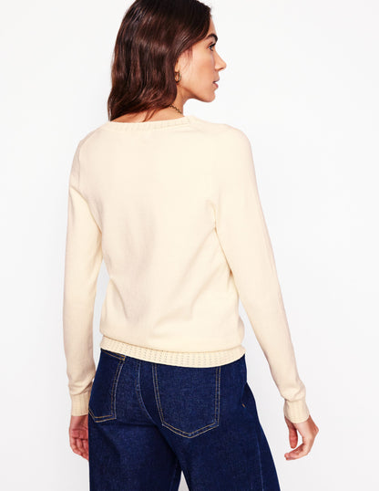 Emilia Cotton V Neck Sweater-Warm Ivory