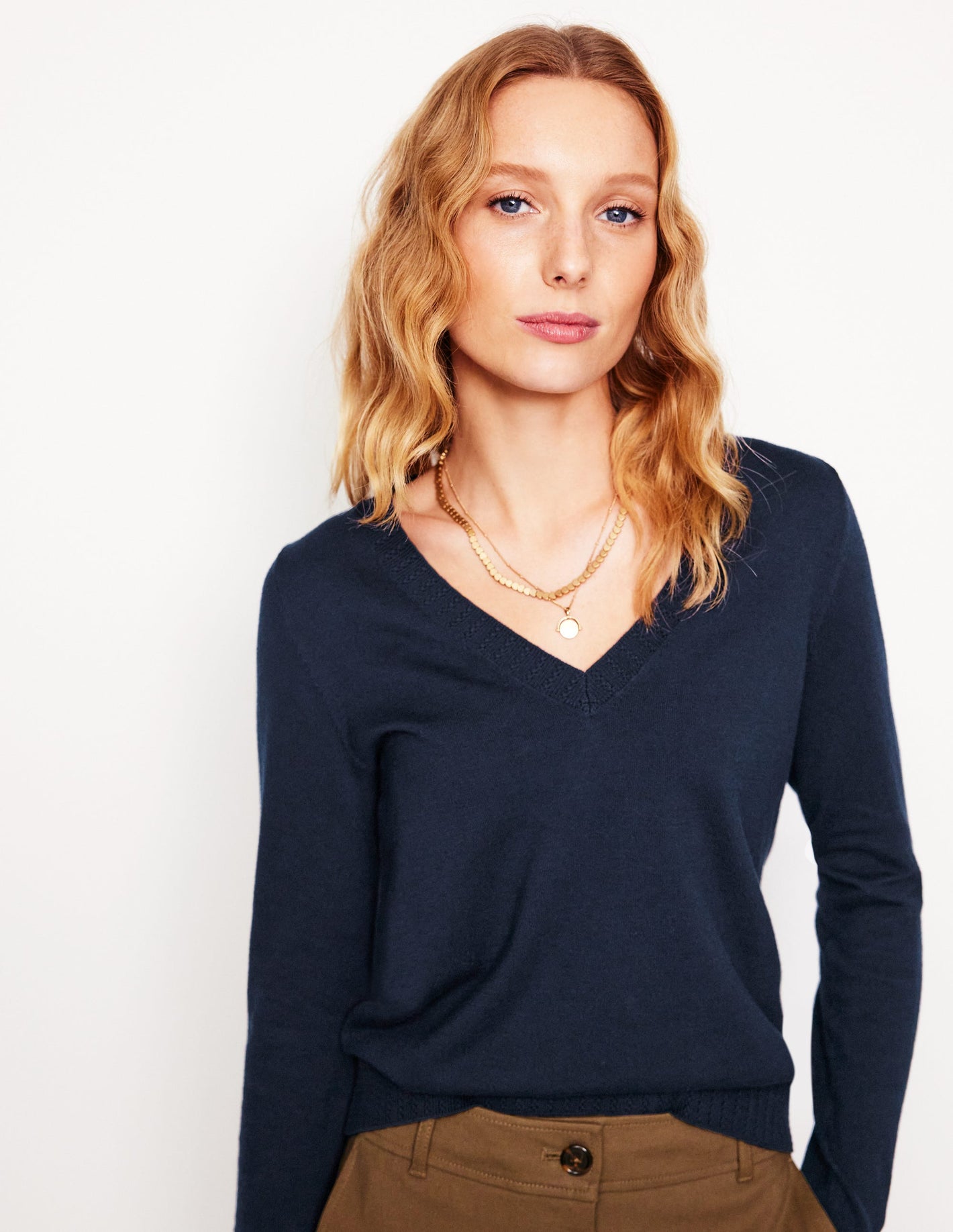 Emilia Cotton V Neck Sweater-Navy