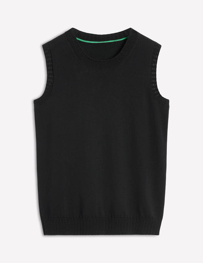 Emilia Cotton Crew Neck Vest-Black