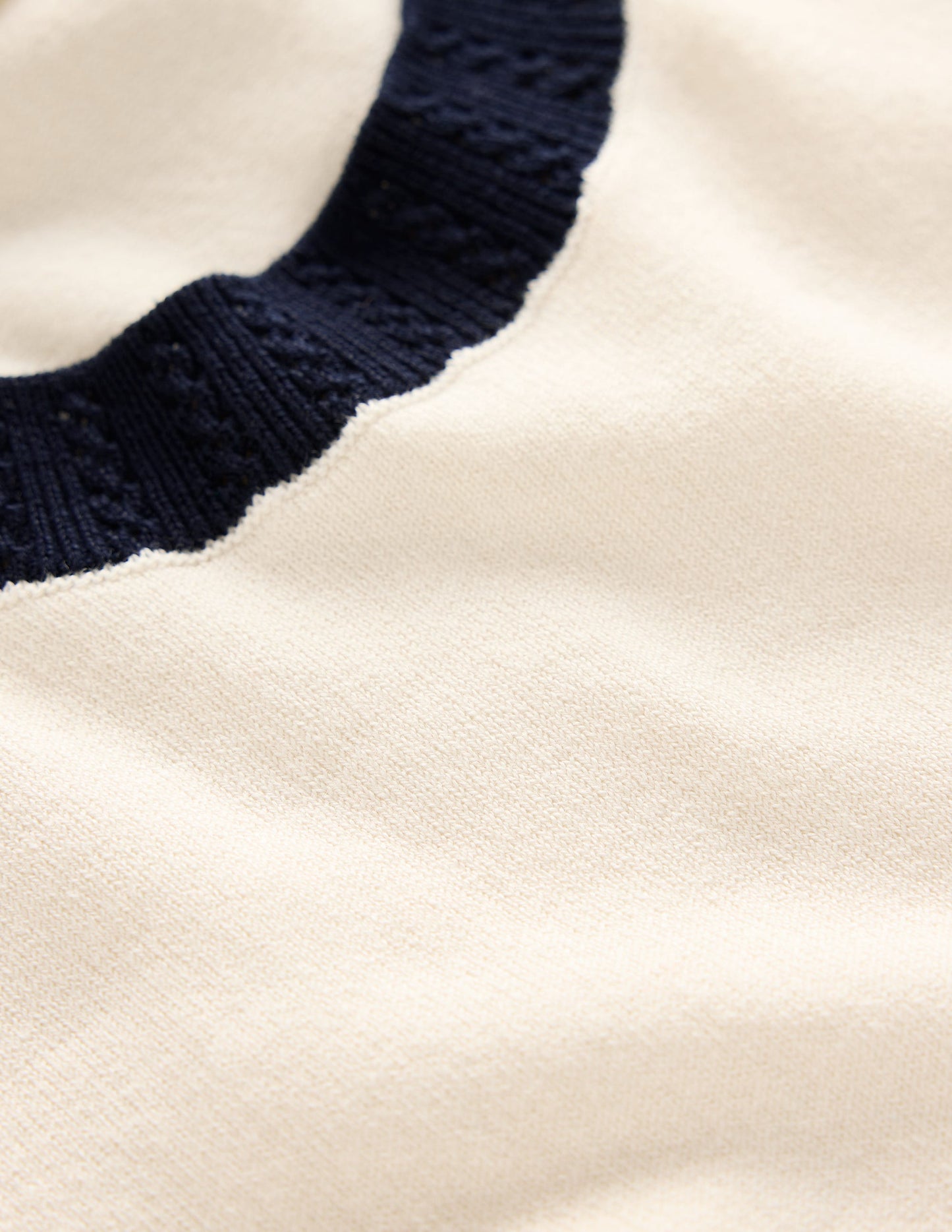 Emilia Cotton Crew T-shirt-Warm Ivory, Navy