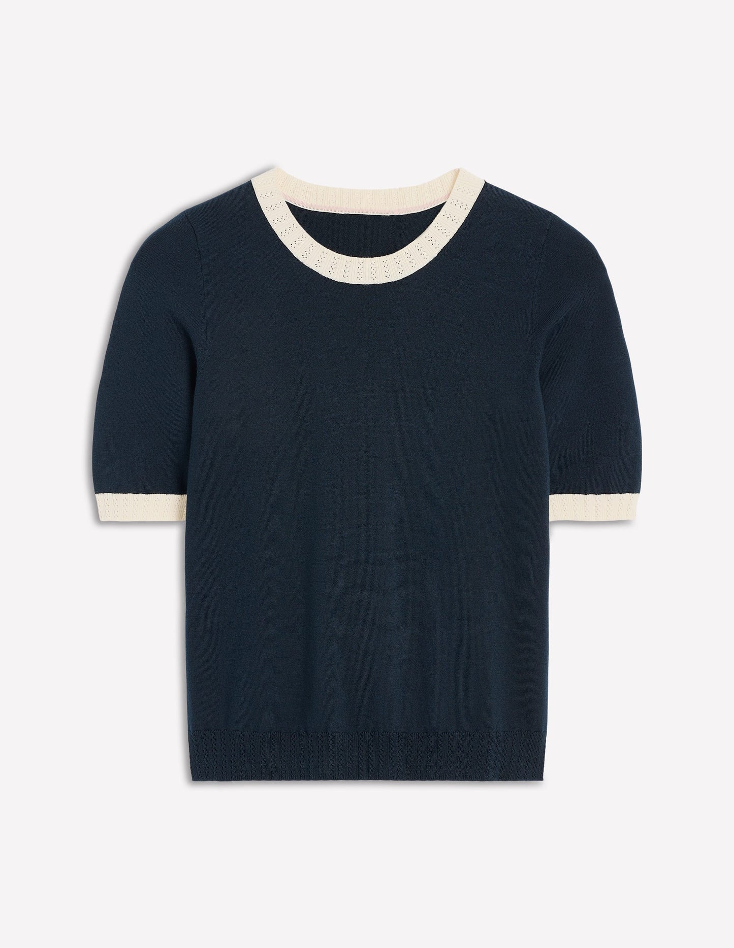 Emilia Cotton Crew T-shirt-Navy, Warm Ivory