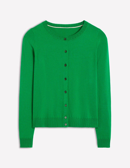 Emilia Cotton Crew Cardigan-Rich Emerald