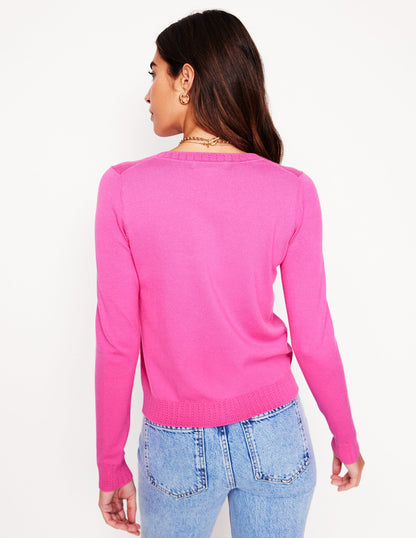 Emilia Cotton Crew Cardigan-Tickled Pink