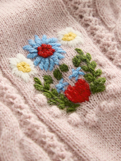 Fluffy Embroidered Sweater-Soft Lavender Pink