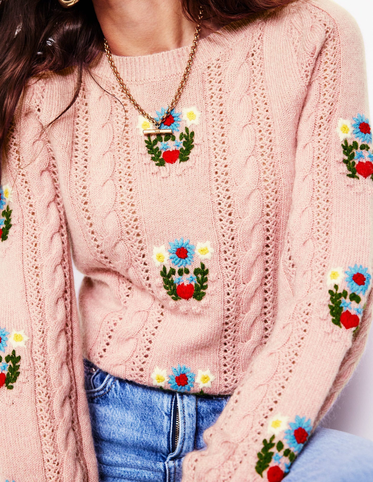 Fluffy Embroidered Sweater-Soft Lavender Pink