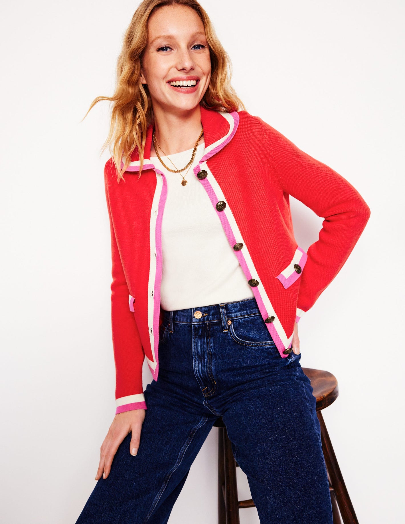 Holly Collared Knitted Jacket-Strawberry Tart Red