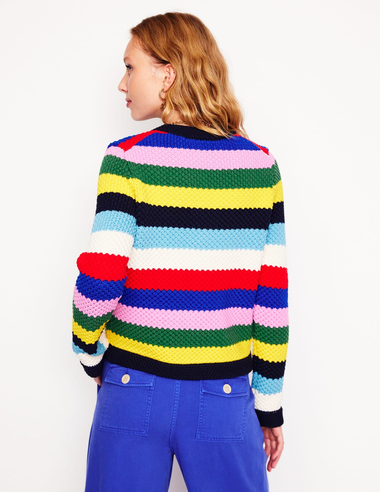 Libby Knitted Jacket-Poppy Red, Blue Multi