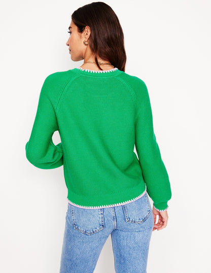 Lena Stitch Detail Sweater-Rich Emerald