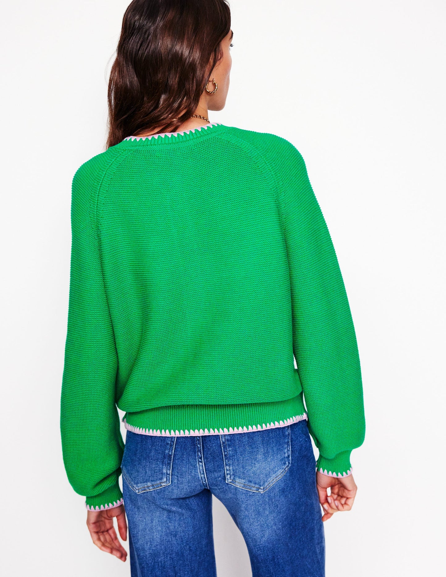 Lena Stitch Detail Cardigan-Rich Emerald