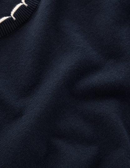 Pru Scallop Trim Sweater-Navy