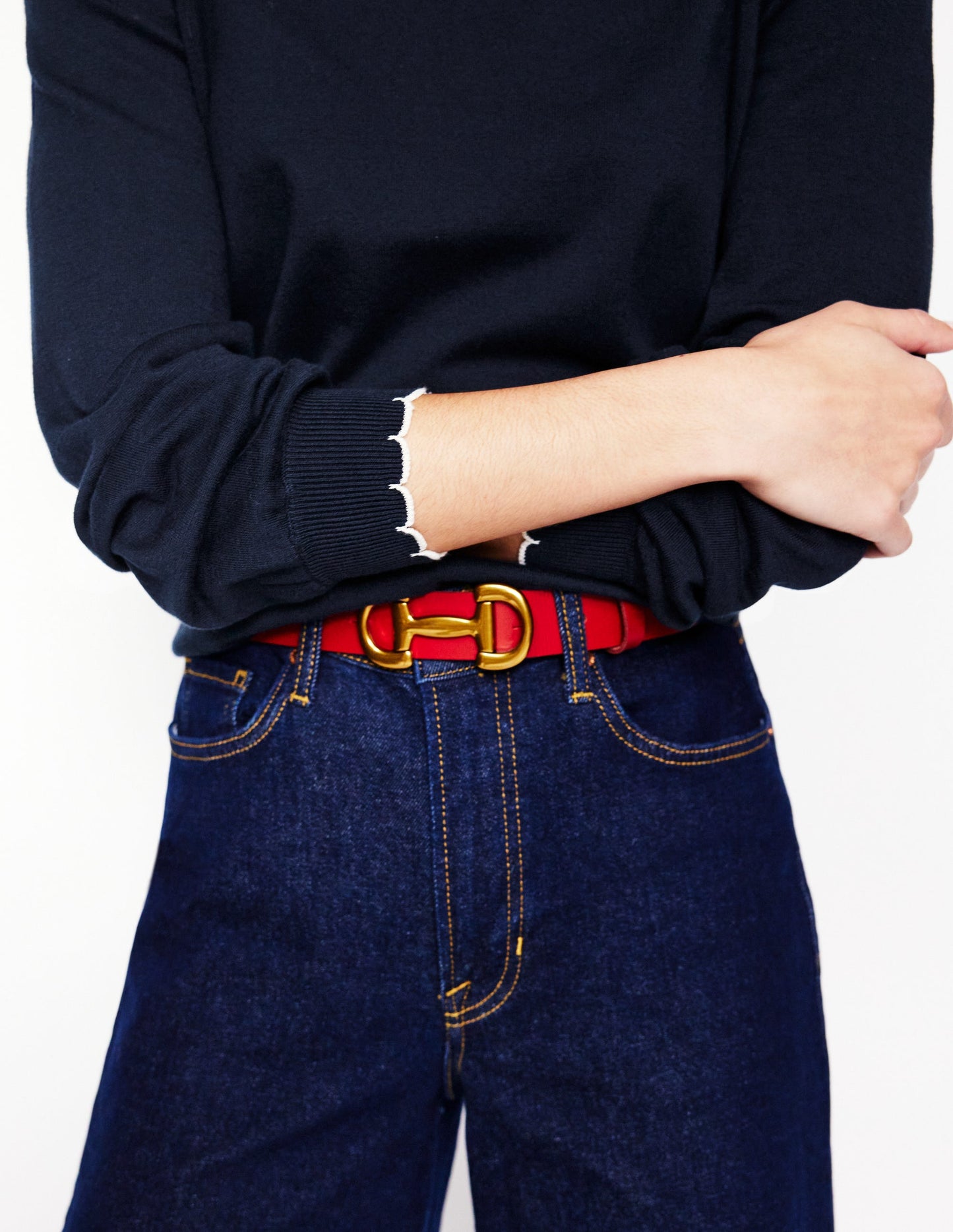 Pru Scallop Trim Sweater-Navy