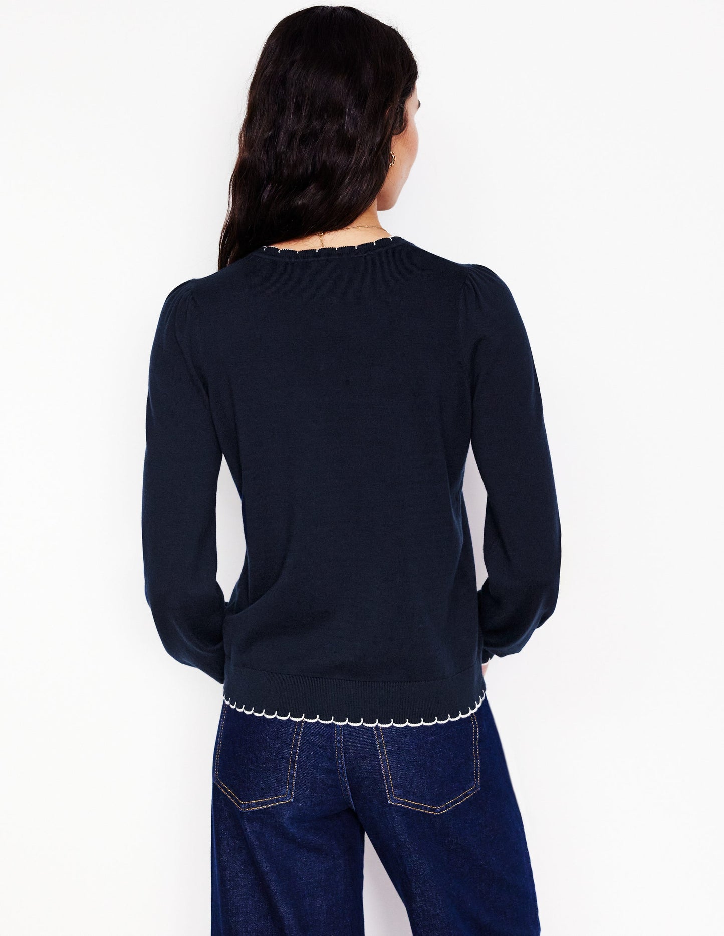 Pru Scallop Trim Sweater-Navy