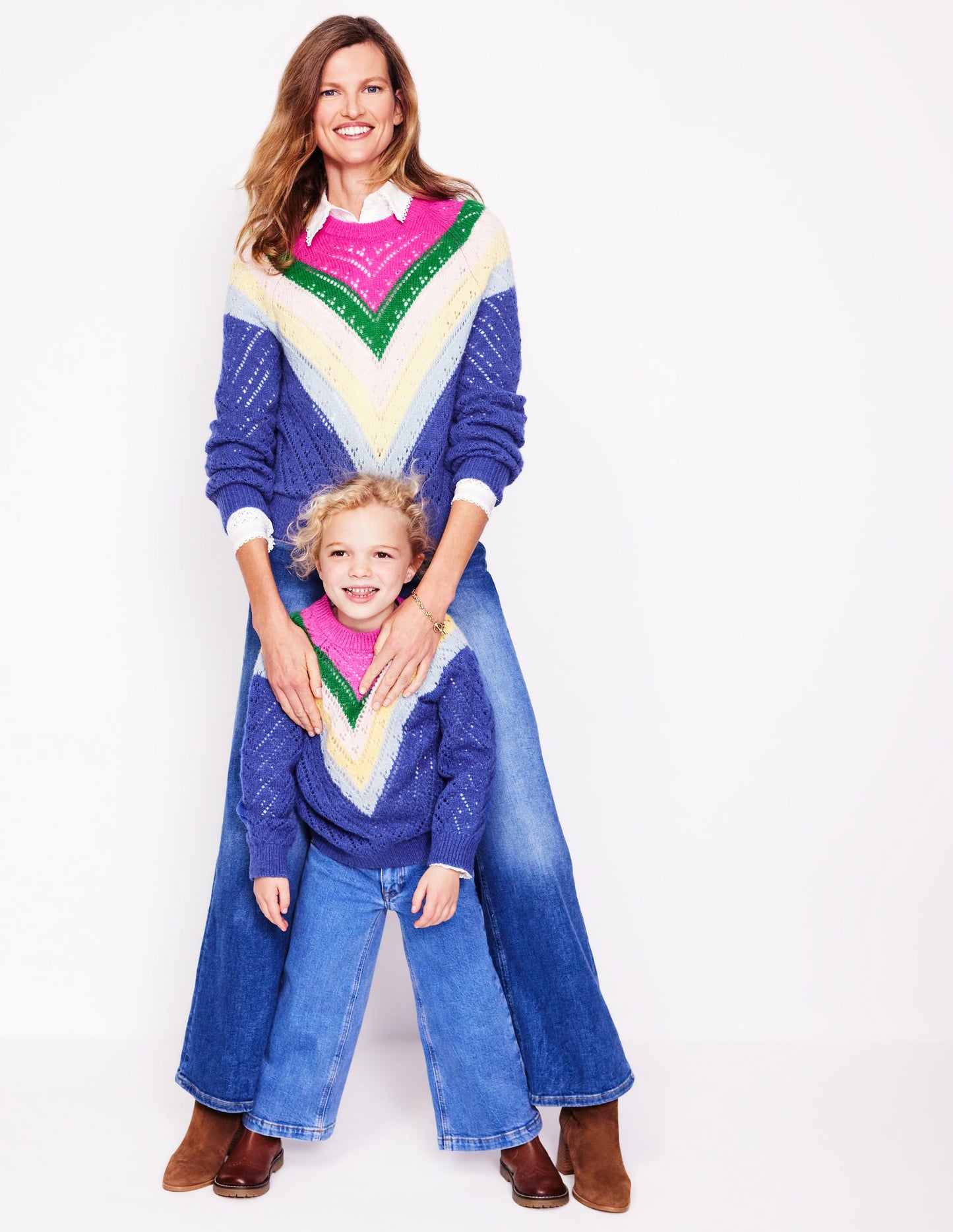 Alice Fluffy Raglan Sweater-Blue and Pink Chevron