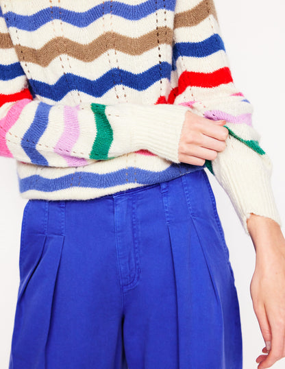 Alice Fluffy Raglan Sweater-Rainbow Wave