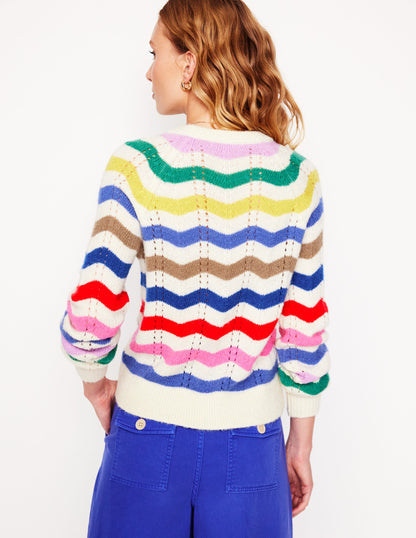 Alice Fluffy Raglan Sweater-Rainbow Wave