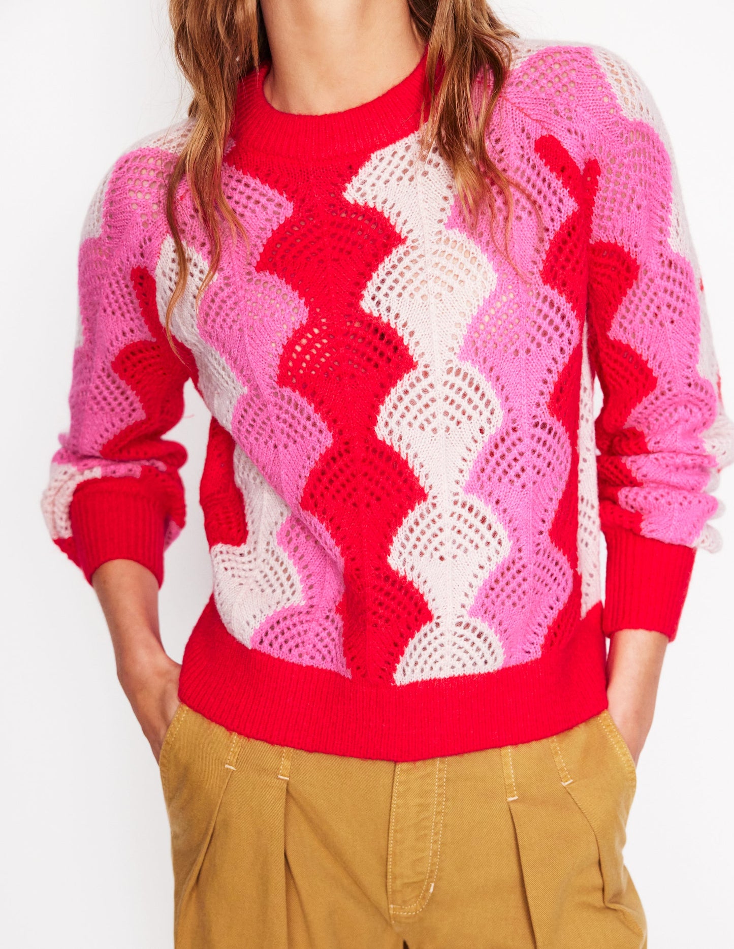 Alice Fluffy Raglan Sweater-Poppy Red/ Chalk/ Tickled Pink