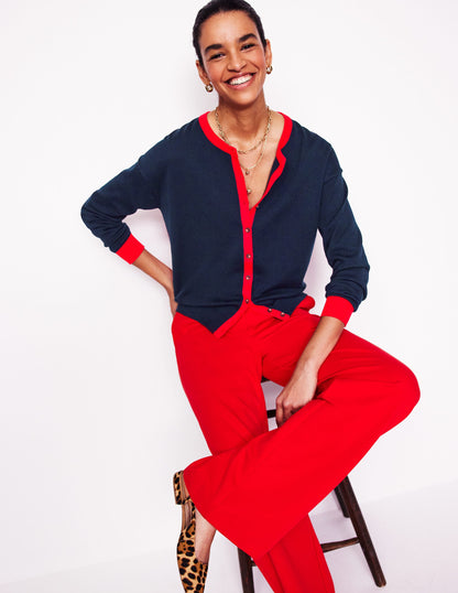 Lara Relaxed Cotton Cardigan-Navy, Poppy Red