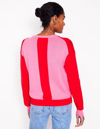 Lara Relaxed Cotton Cardigan-High Risk Red, Carmine Rose