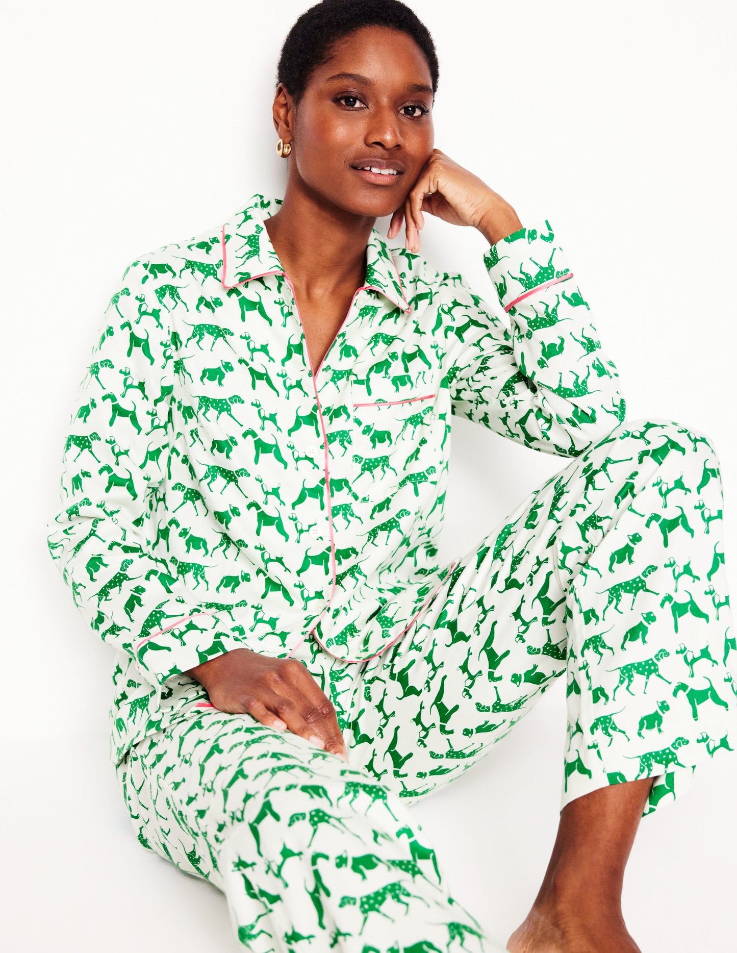 Cotton Sateen Pajama Shirt-Ivory, Janet and Friends