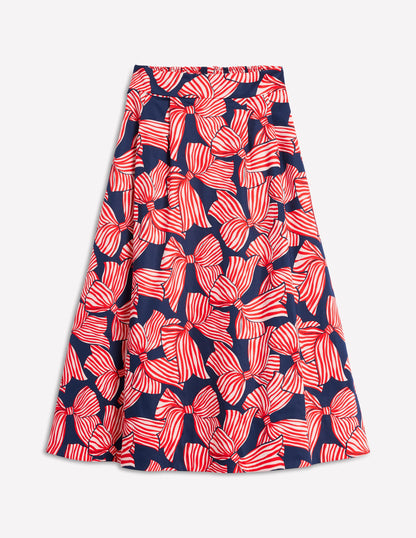 Isabella Cotton Sateen Skirt-French Navy, Bow Scatter