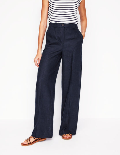 Westbourne Linen Pants-Navy