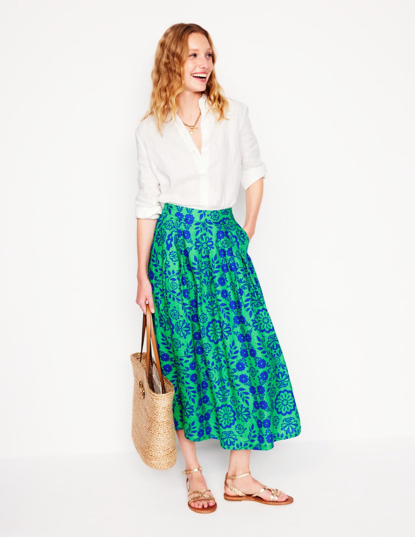 Verity Linen Midi Skirt-Structured Meadow Mono