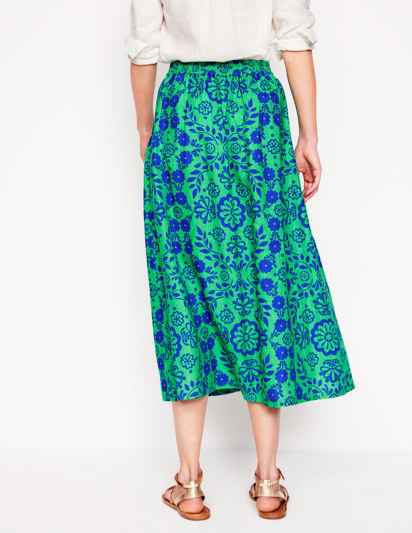 Verity Linen Midi Skirt-Structured Meadow Mono