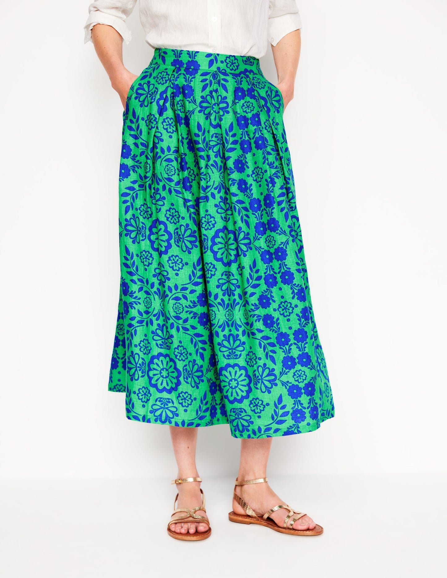 Verity Linen Midi Skirt-Structured Meadow Mono