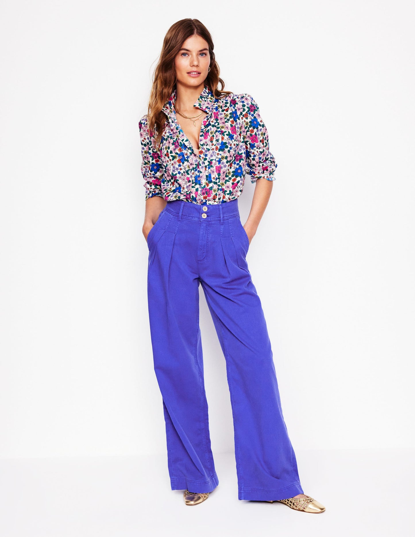 Brompton Wide Leg Trousers-Bright Blue