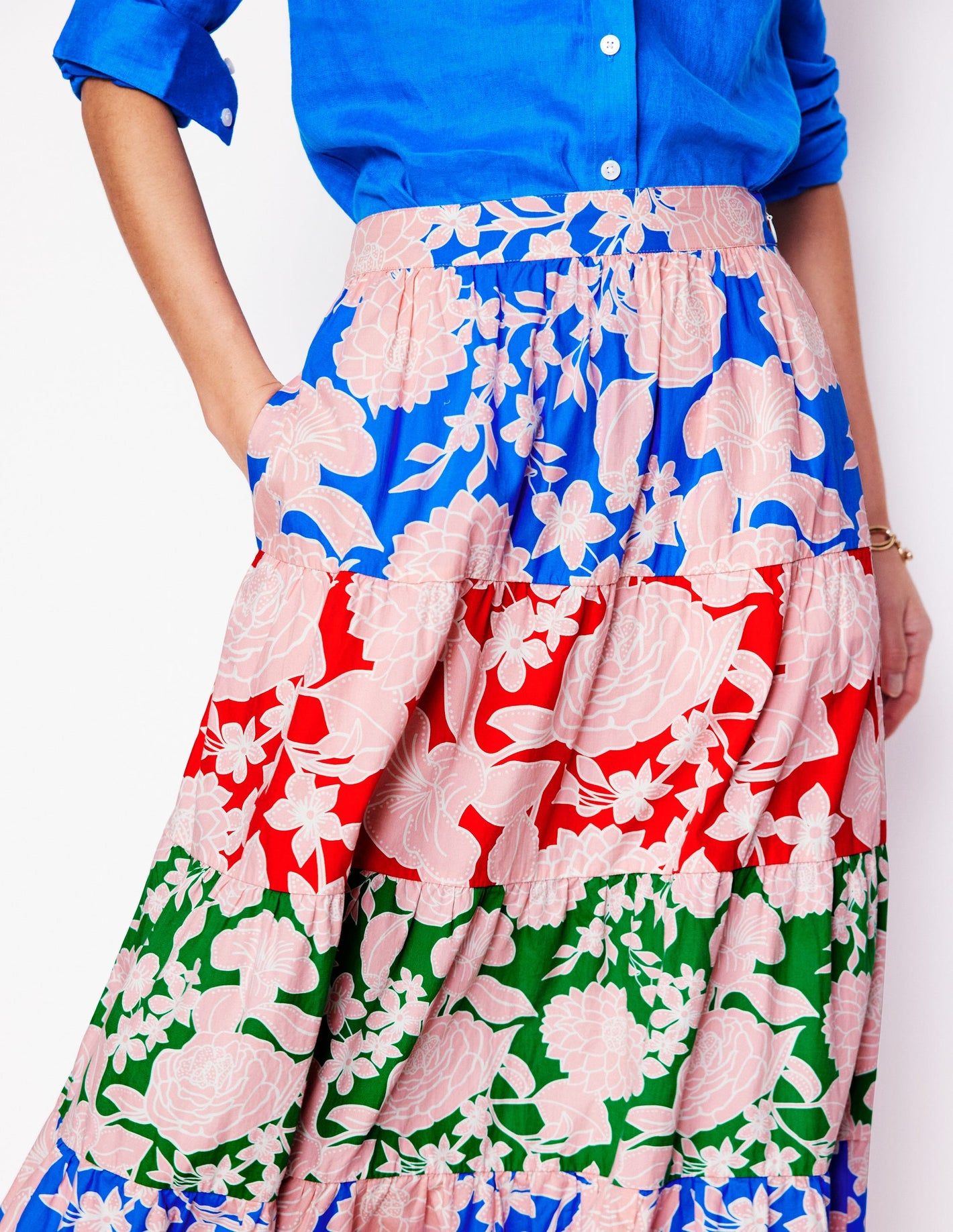 Nadia Poplin Maxi Skirt-Multi, Blossom Cascade