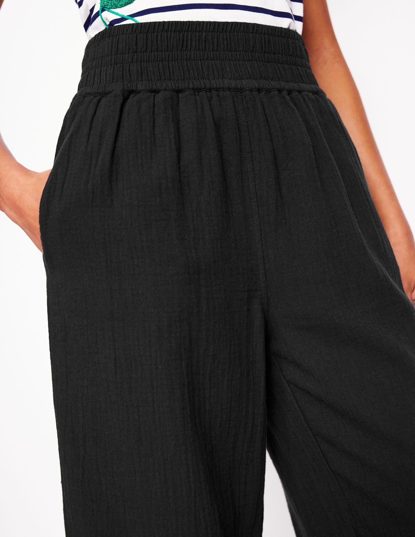 Cropped Double Cloth Pants-Black