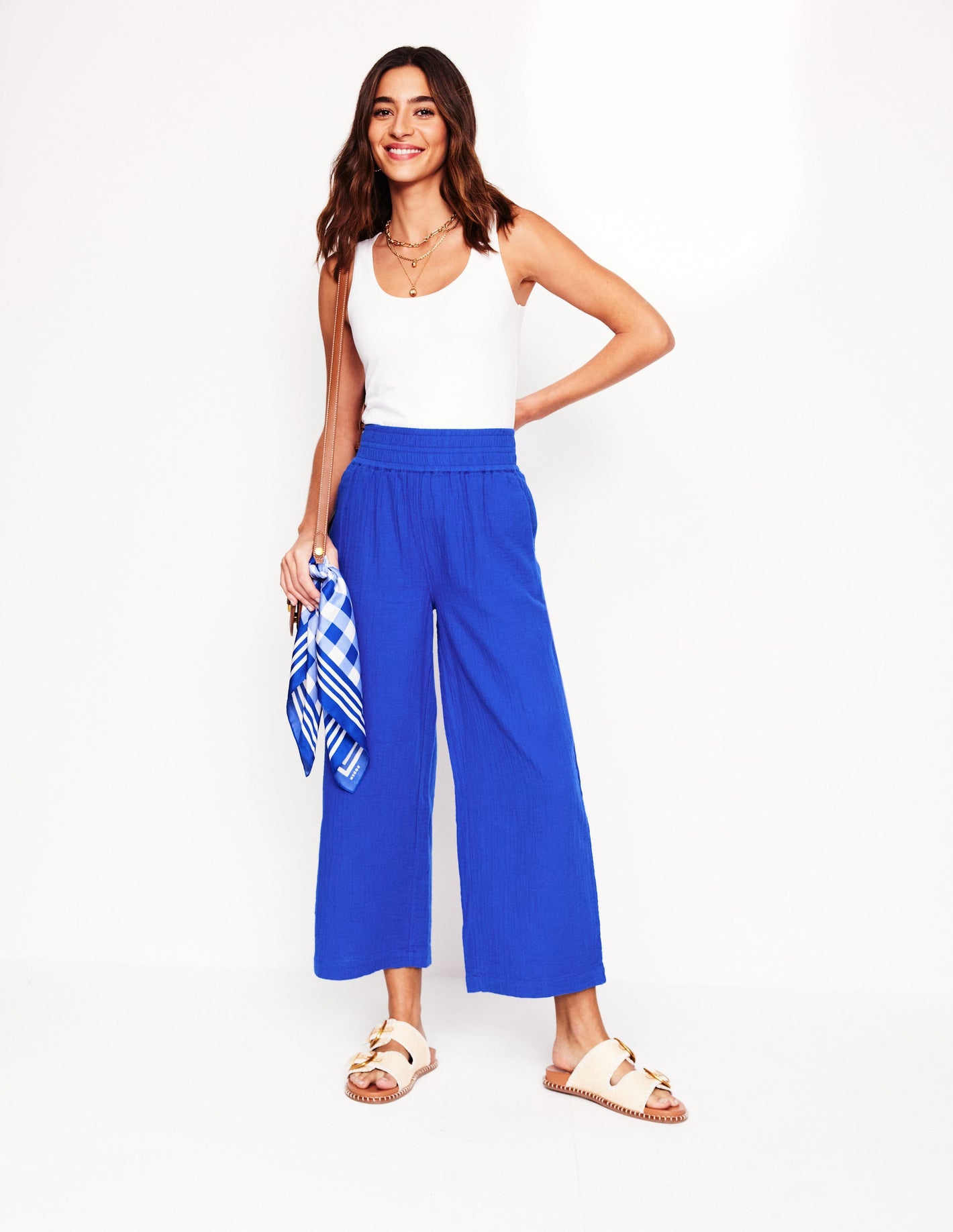 Cropped Double Cloth Pants-Bright Blue