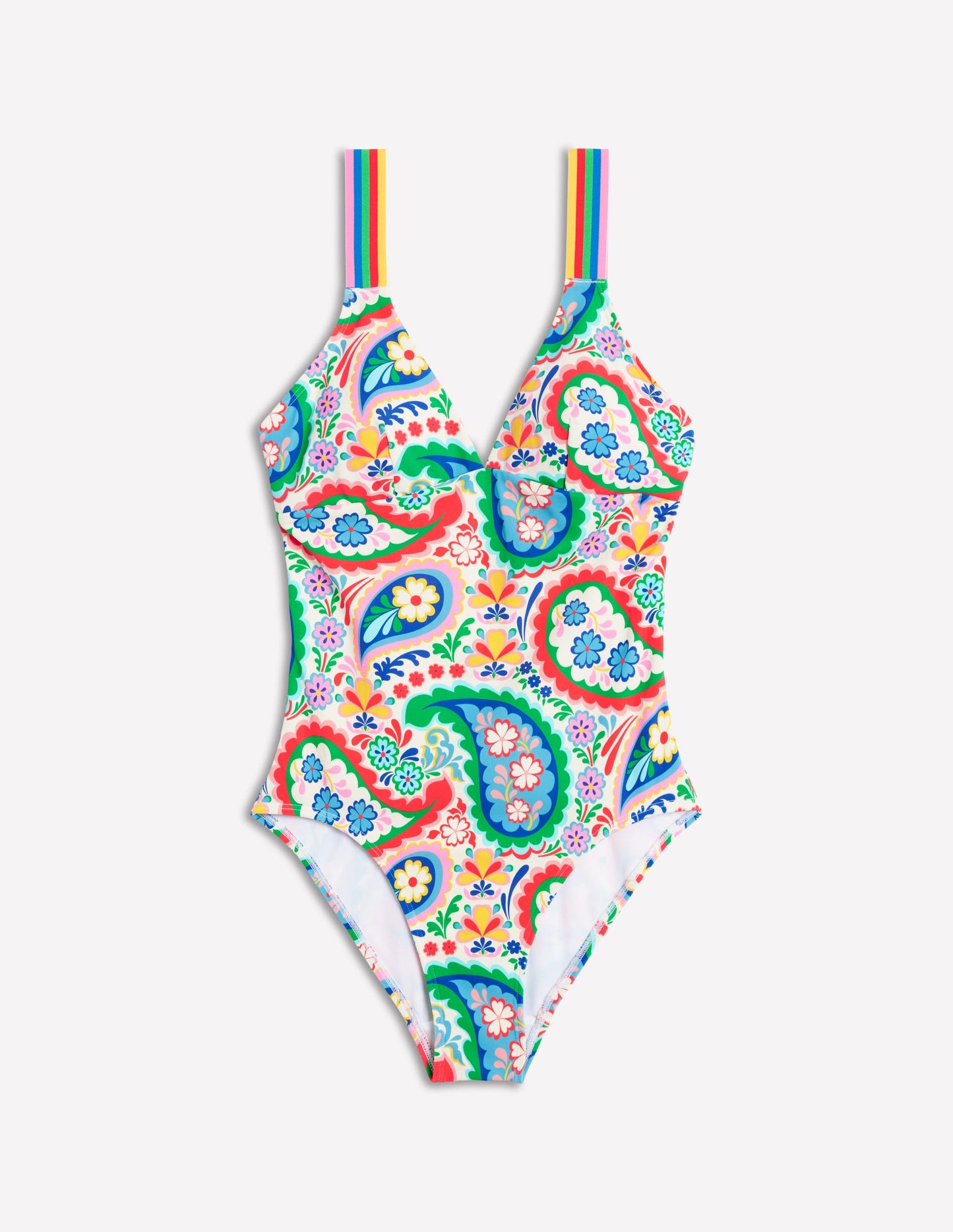 Stripe Trim Swimsuit-Multi, Meadow Paisley